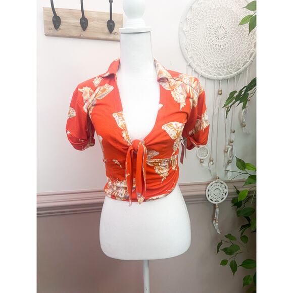 Free People Tigerlilly Combo Cropped Collared Top Size Medium NWT - Picture 1 of 7